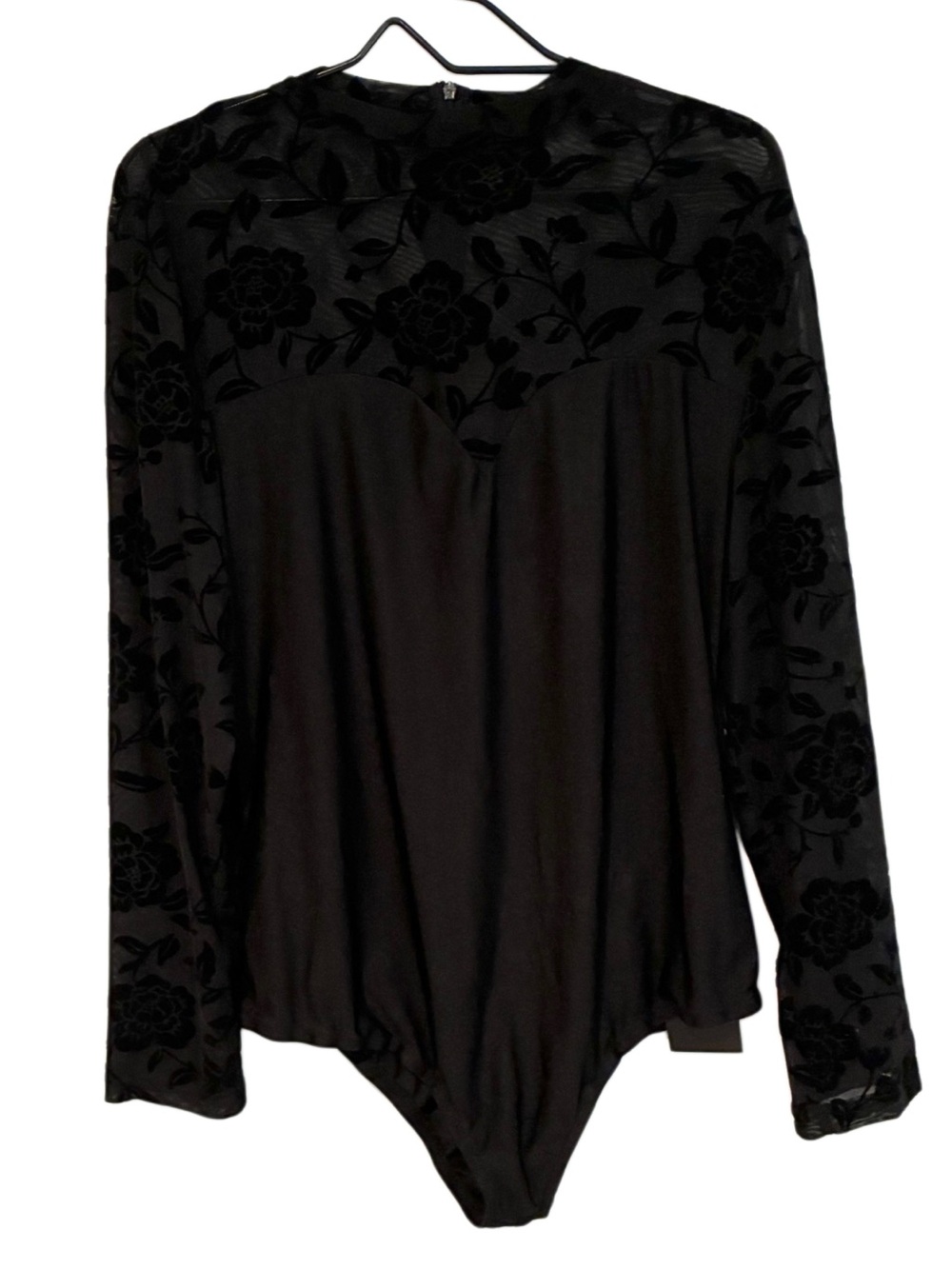 The Xpluswear Black Floral Mesh Womens Bodysuit in size 2XL NWT